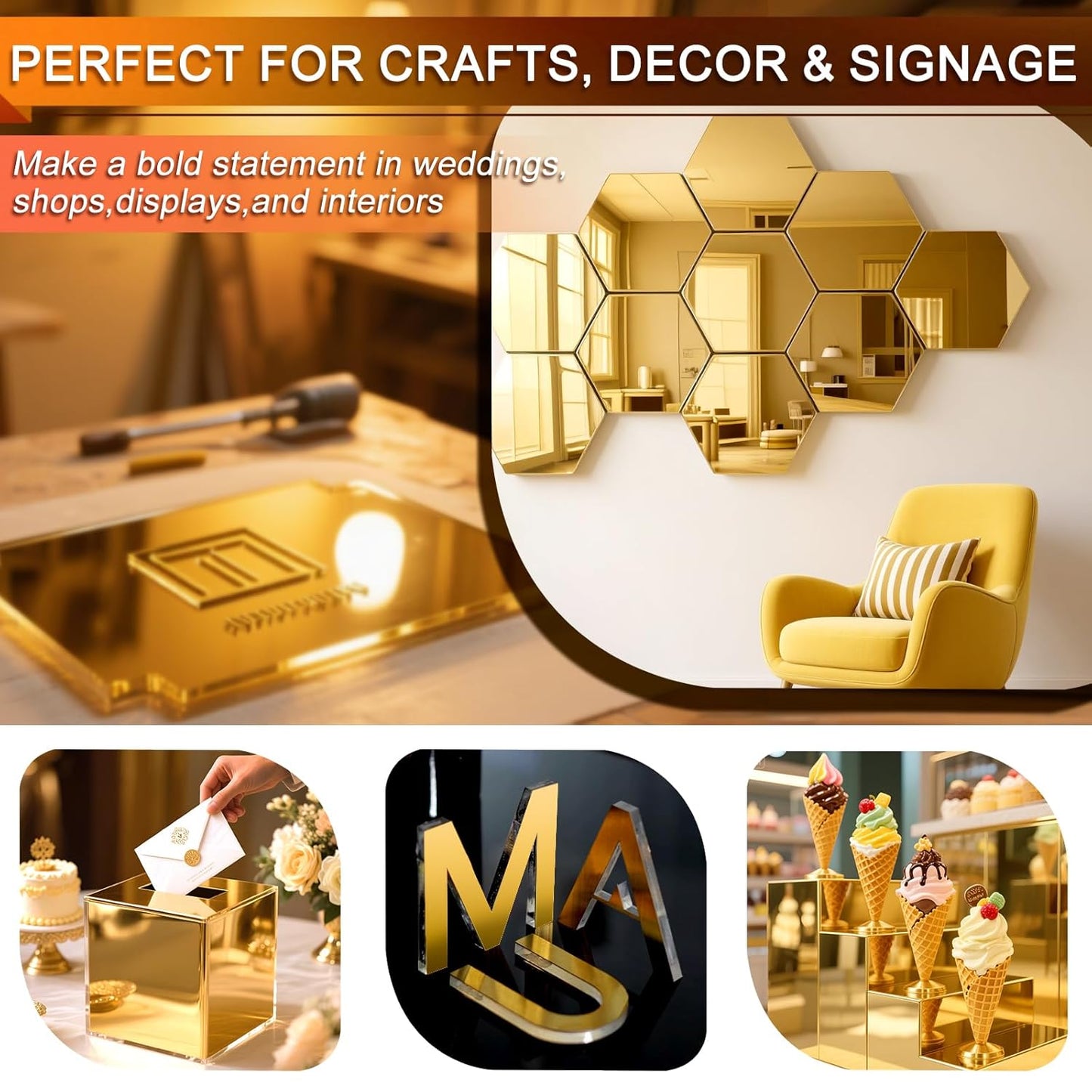 4' x 8' (3/16 inch I 4.5mm Thick) GOLD MIRROR Plexiglass Sheet $265