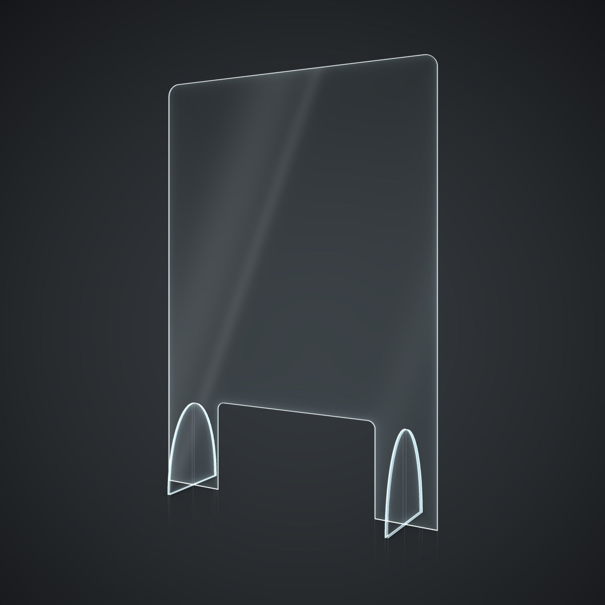 Clear acrylic counter shield 27 x 39 8/16 in with pass-through opening, 8.5 mm